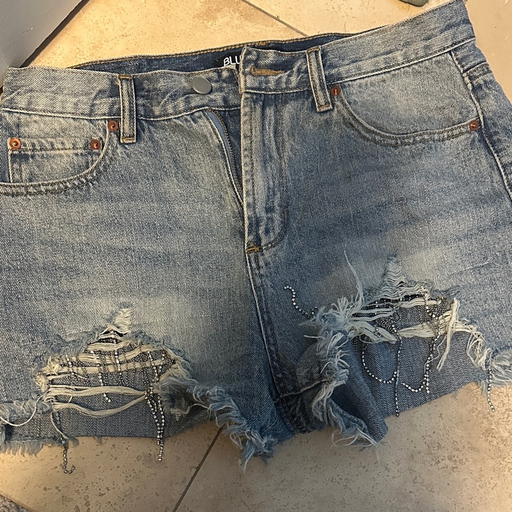 Blank NYC Light Blue Distressed Jean Shorts